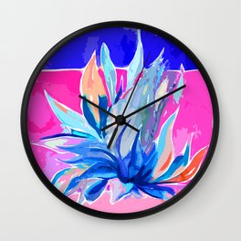 Agave From Toledo, Spain Abstract, Blue and Hot Pink Bright Wall Clock