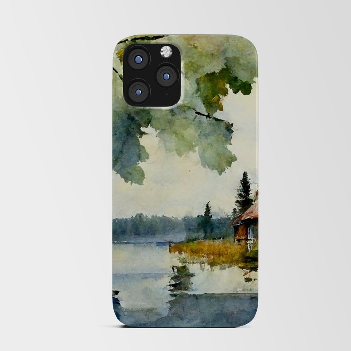 Cottage Lake House Watercolor on Paper iPhone Card Case