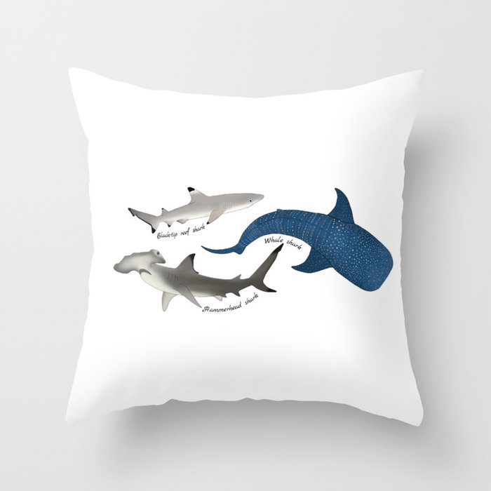 Shark Trio Throw Pillow
