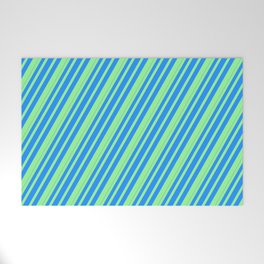 [ Thumbnail: Green & Blue Colored Lines Pattern Welcome Mat ]