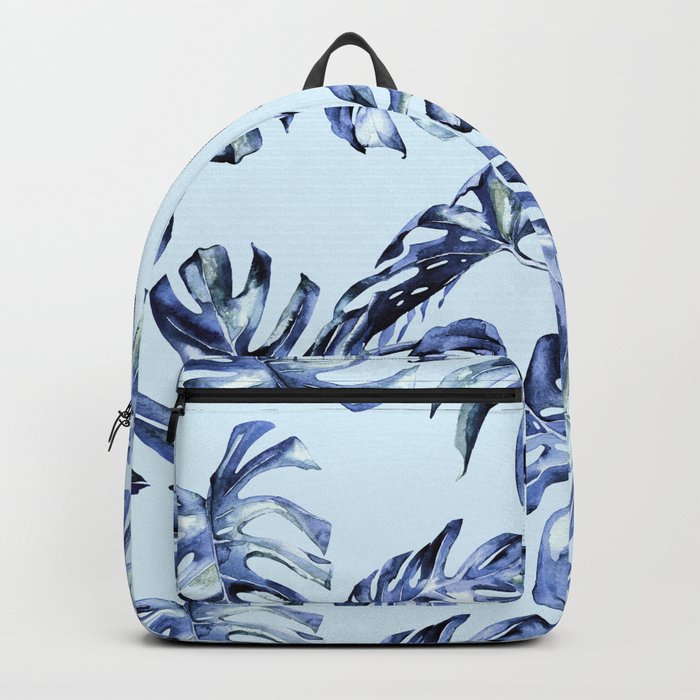 Tropical Palm Leaves Blue Backpack