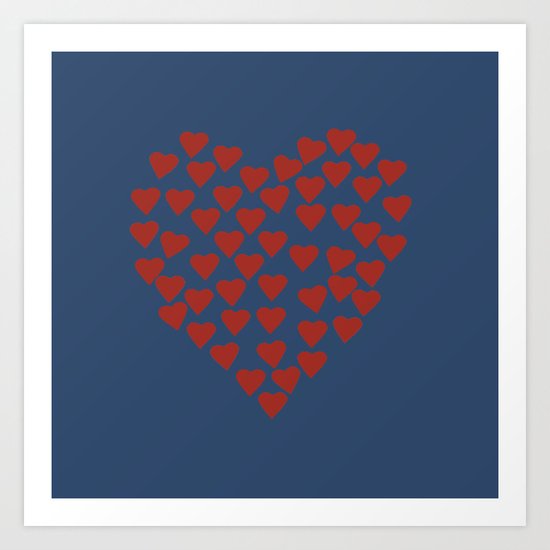 Hearts Heart Red on Navy Art Print