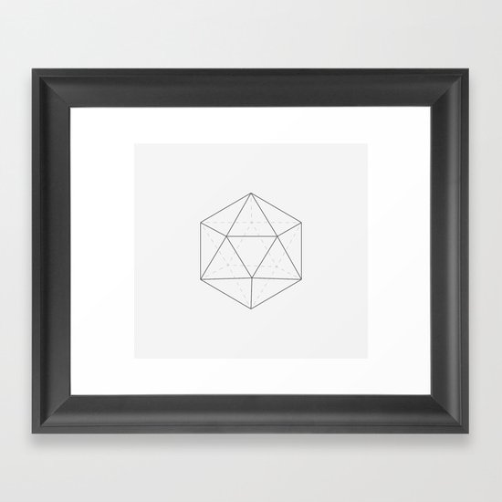 Black & white Icosahedron Framed Art Print