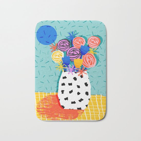 Legit - throwback abstract floral still life memphis retro 80s style vase with flowers Bath Mat