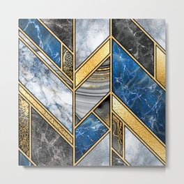 Art Deco Gold + Midnight Blue Abstract Chevron Metal Print