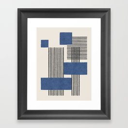 Stripes and Square Blue Composition - Abstract Framed Art Print