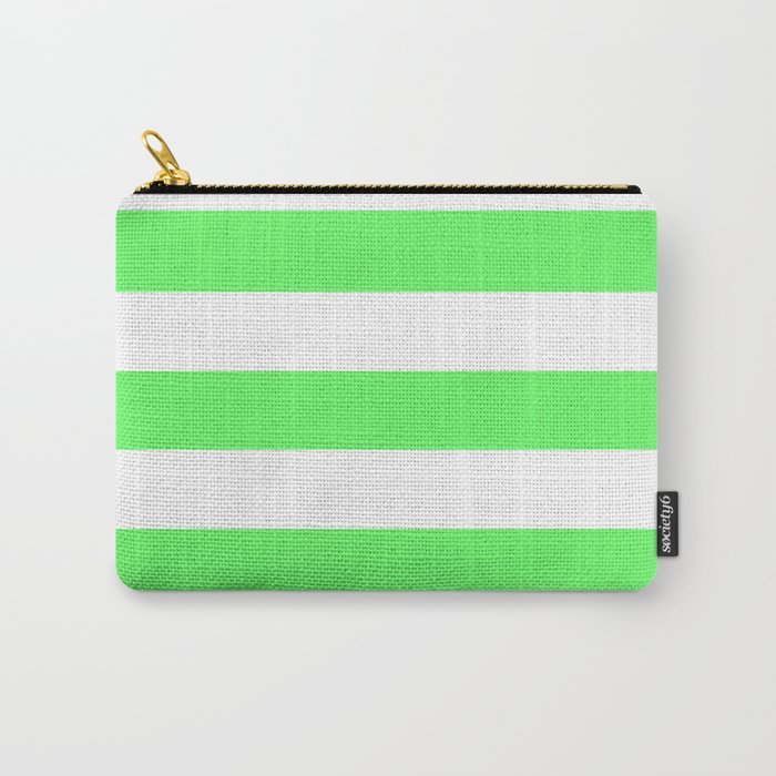 Screamin' Green - solid color - white stripes pattern Carry-All Pouch