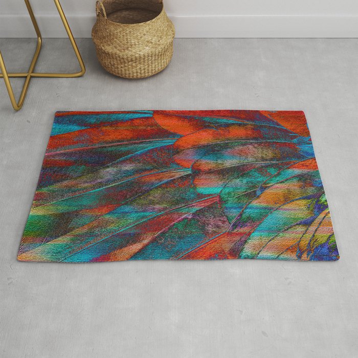 Scarlet Macaw Parrot Feather Abstract Rug