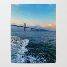 Vibrant Sunset San Francisco Bay Bridge Tumultuous Ocean Poster