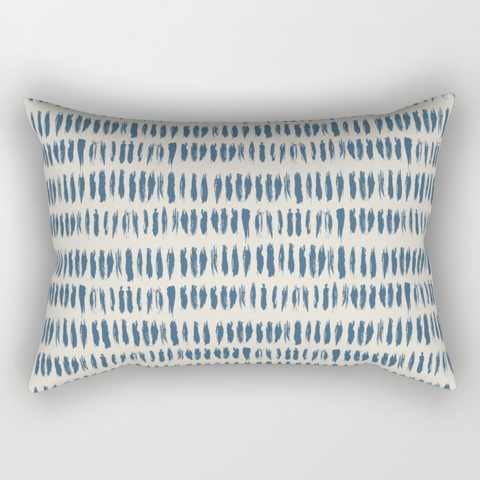 Blue & Linen White Bold Grunge Vertical Stripe Dash Line Pattern Pairs To 2020 Color of the Year Rectangular Pillow