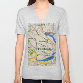 Map of Cambridge, MA, USA V Neck T Shirt
