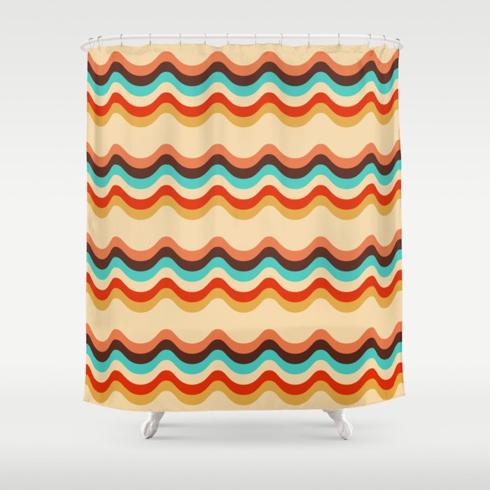 Retro style colorful waves pattern Shower Curtain