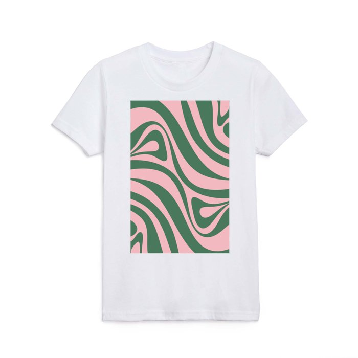 New Groove Retro Liquid Swirl Abstract Pattern in Light Pink and Green Kids T Shirt