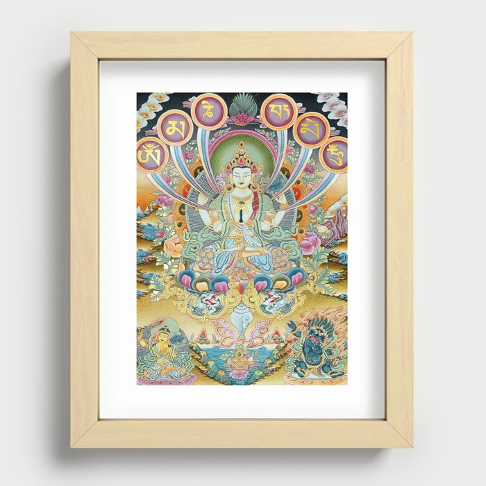 The Patron Deity of Om Mani Padme Hum Tibetan Thangka Recessed Framed Print