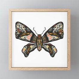 Colorful Butterfly with colored ornament. Hand drawn linocut illustration Framed Mini Art Print