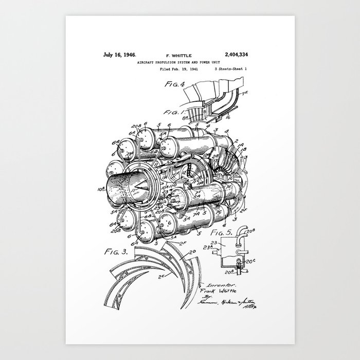 Jet Engine: Frank Whittle Turbojet Engine Patent Art Print