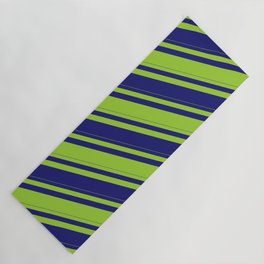 [ Thumbnail: Midnight Blue & Green Colored Lines Pattern Yoga Mat ]