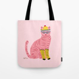 Pink cat with yellow socks  Tote Bag