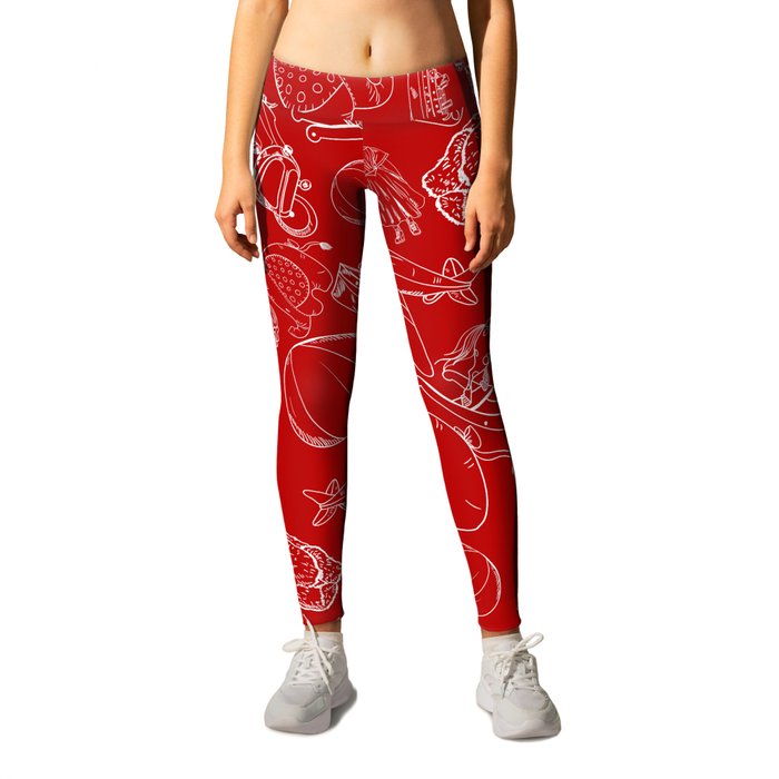 Red and White Toys Outline Pattern Leggings