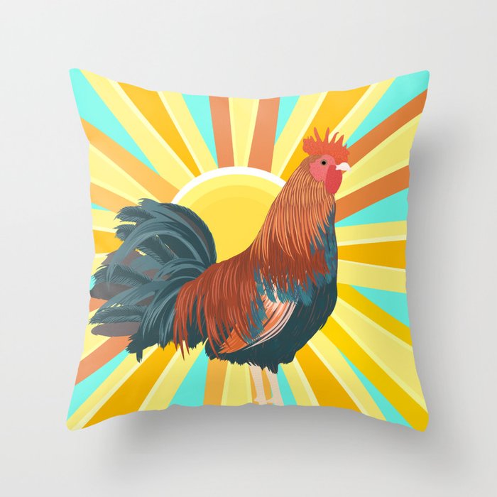 Sunshine rooster Throw Pillow