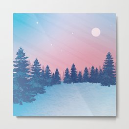 Snow Metal Print | Inspirational, Sunrise, Winter, Adventure, Illustration, Pinkgradient, Inktober, Travel, Enviornment, Forest 
