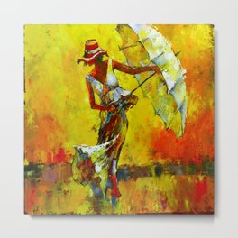 Summer breeze Metal Print | Reflection, Painting, Colors, Girl, Summerbreeze, Love, Wind, Umbrella, Oil, Picture 