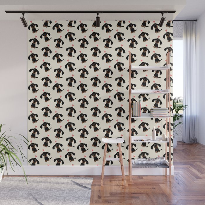 Dachshund Love | Cute Longhaired Black and Tan Wiener Dog Wall Mural