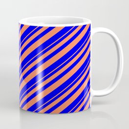 [ Thumbnail: Coral & Blue Colored Striped Pattern Coffee Mug ]