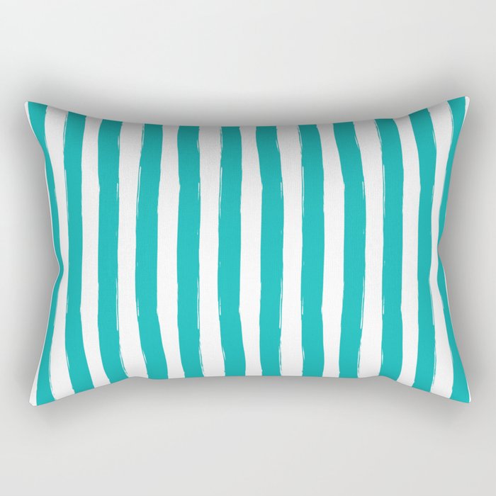 Turquoise and White Cabana Stripes Palm Beach Preppy Rectangular Pillow