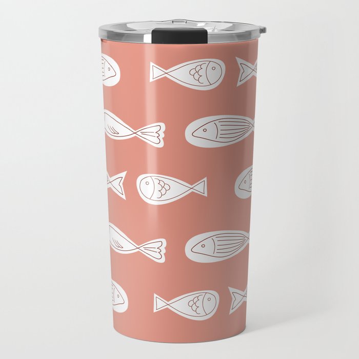 Little Fishes Pattern Salmon Coral Background Travel Mug