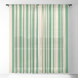 [ Thumbnail: Sea Green & Bisque Colored Stripes Pattern Sheer Curtain ]