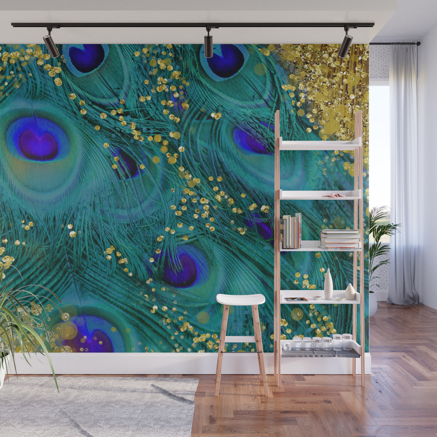 Teal Peacock Feathers Wall Mural By Glimmersmith Society6  mandala monogram blue teal purple peacock gold large clock. teal peacock feathers wall mural by glimmersmith