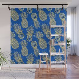 Fresh Pineapples Blue & Yellow Wall Mural