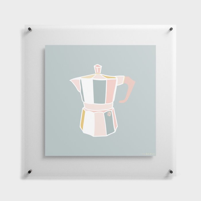 Retro Coffee Love, pale blue | Minimalist Espresso-Maker Illustration Floating Acrylic Print