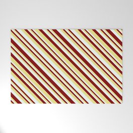 [ Thumbnail: Maroon, Tan, and Mint Cream Colored Stripes Pattern Welcome Mat ]