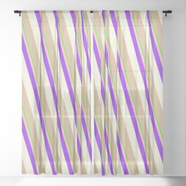 [ Thumbnail: Eye-catching Lime, Light Pink, Purple, Beige & Tan Colored Stripes Pattern Sheer Curtain ]