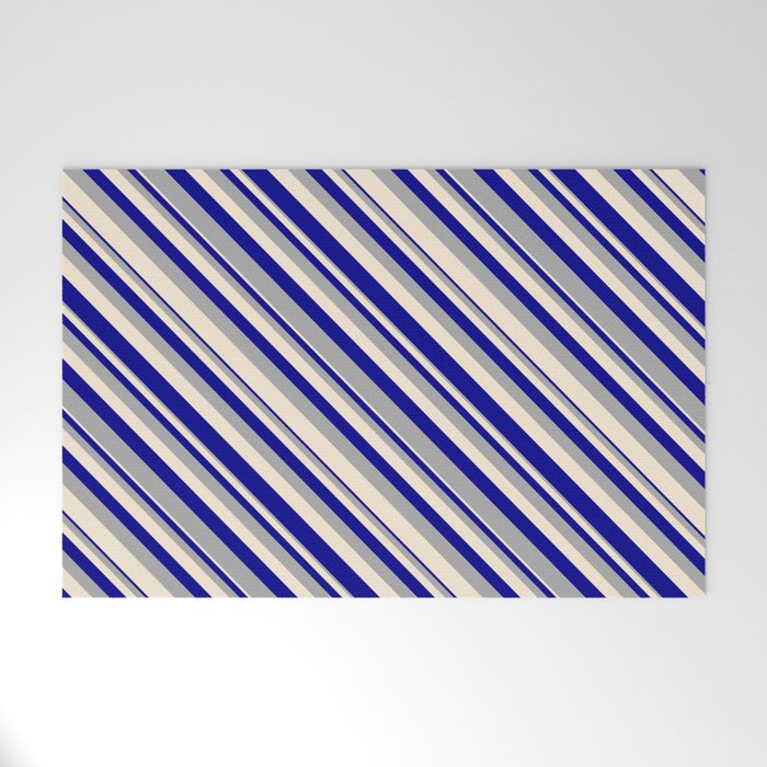 Dark Gray, Beige, and Dark Blue Colored Lined Pattern Welcome Mat