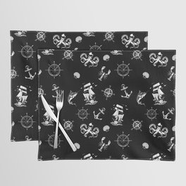 Black And White Silhouettes Of Vintage Nautical Pattern Placemat