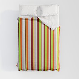 [ Thumbnail: Eye-catching Maroon, Light Green, Red, Light Gray, and White Colored Stripes/Lines Pattern Duvet Cover ]