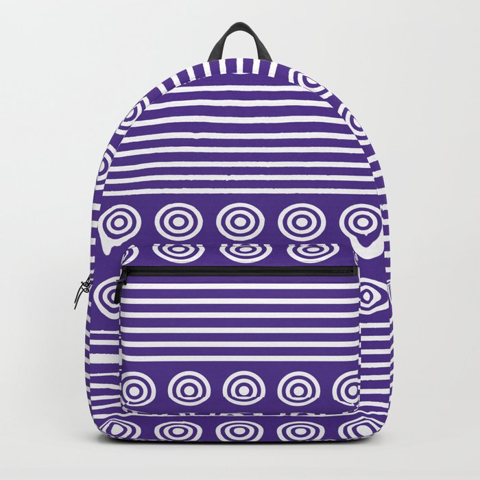 Purple and White Horizontal Stripes and Circles - Purple Series Backpack