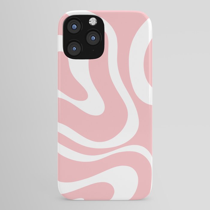 Modern Retro Liquid Swirl Abstract Pattern in Soft Pink Blush and White iPhone Case