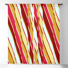 [ Thumbnail: Crimson, Tan, Dark Red, Goldenrod, and Light Cyan Colored Lines Pattern Blackout Curtain ]