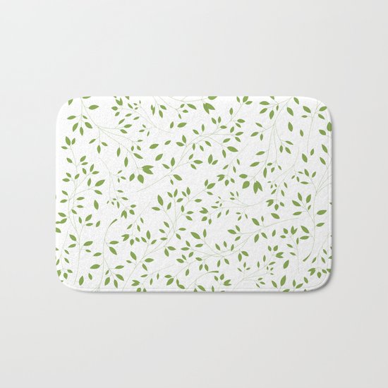 Leaves Pattern in Green & White Bath Mat