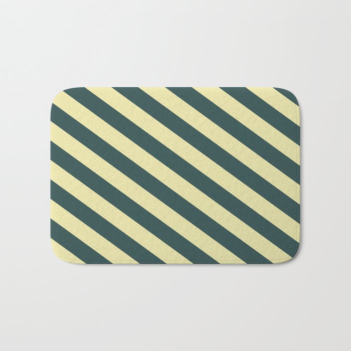 Dark Slate Gray and Pale Goldenrod Colored Lines Pattern Bath Mat