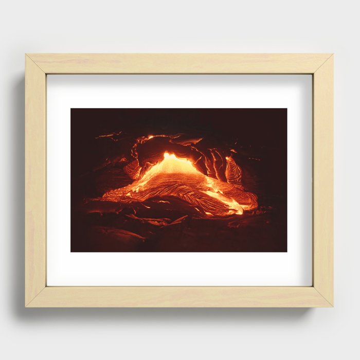 Details of an active lava flow, hot magma emerges from a crack in the earth Recessed Framed Print