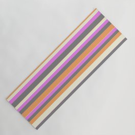 [ Thumbnail: Violet, Gray, Brown, and Beige Colored Lined/Striped Pattern Yoga Mat ]