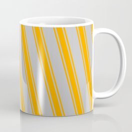 [ Thumbnail: Grey & Orange Colored Lines Pattern Coffee Mug ]