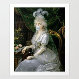 Bubble Gum Woman Noble Blowing Alter art portrait Madame Grand, Rococo Vintage, French Rococo oil painting, Baroque Art Print