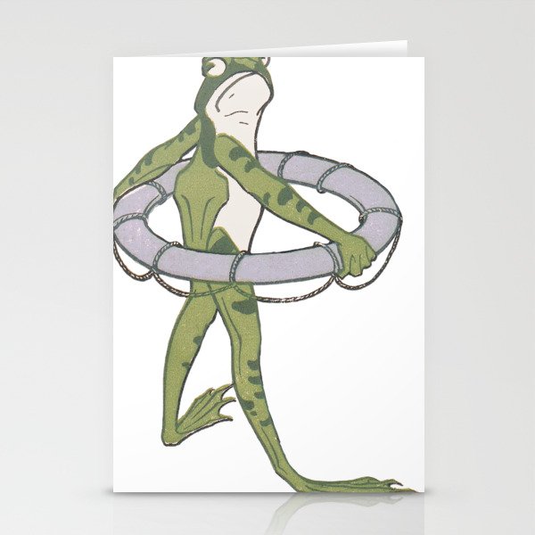 Frog with Swim Ring Vintage Art Stationery Cards