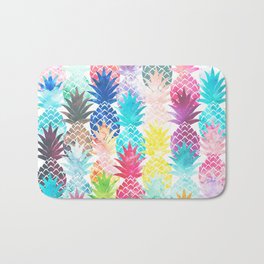 Hawaiian Pineapple Pattern Tropical Watercolor Bath Mat